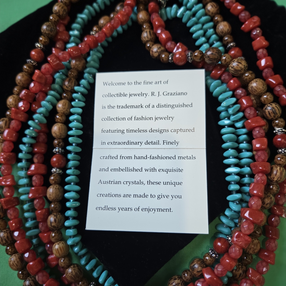 R.J. Graziano Red, Turquoise And Brown Beaded Necklace